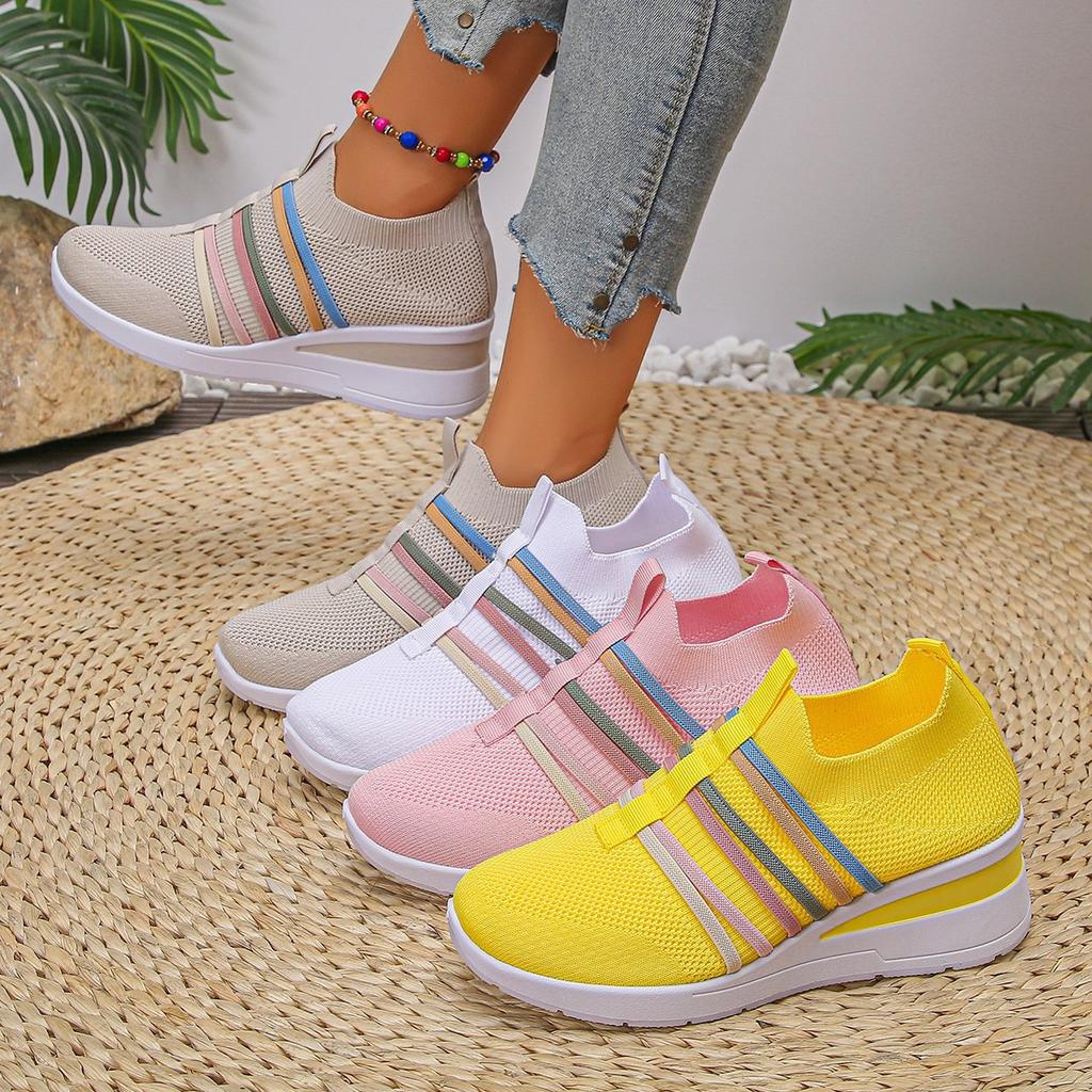 Foreign trade summer new fly-woven breathable wedge heel single shoes women's large size casual one-pedal sports single shoes