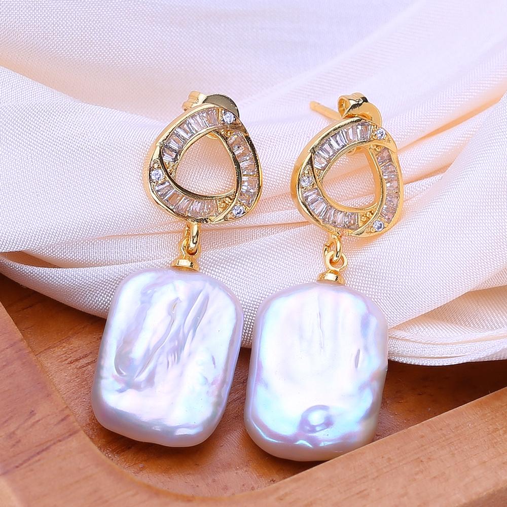 LSOOYH Natural Freshwater Big Irregular Baroque Pearl Earrings For Women Fashion Gold Color Drop Earrings Birthday Gifts