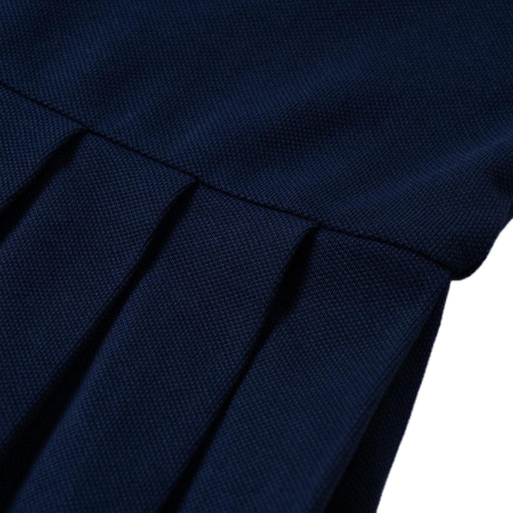 Polo Ralph Lauren Solid Pleated Mesh Polo Collar Low Waist Long Sleeve Dress Women dress Navy-Blue 313950842-003