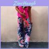 Women Bohemia Long Pants Floral Print Straight Casual Loose Trousers With Micro Fiber Material