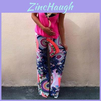 Women Bohemia Long Pants Floral Print Straight Casual Loose Trousers With Micro Fiber Material