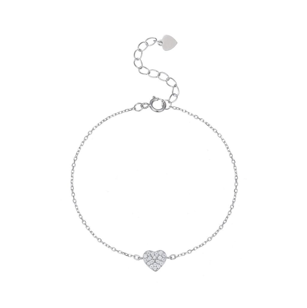18K Gold-Plated S925 Sterling Silver Heart Bracelet with Full Diamond Inlay - Women's Japanese & Korean Cute, Versatile, Layered Jewelry