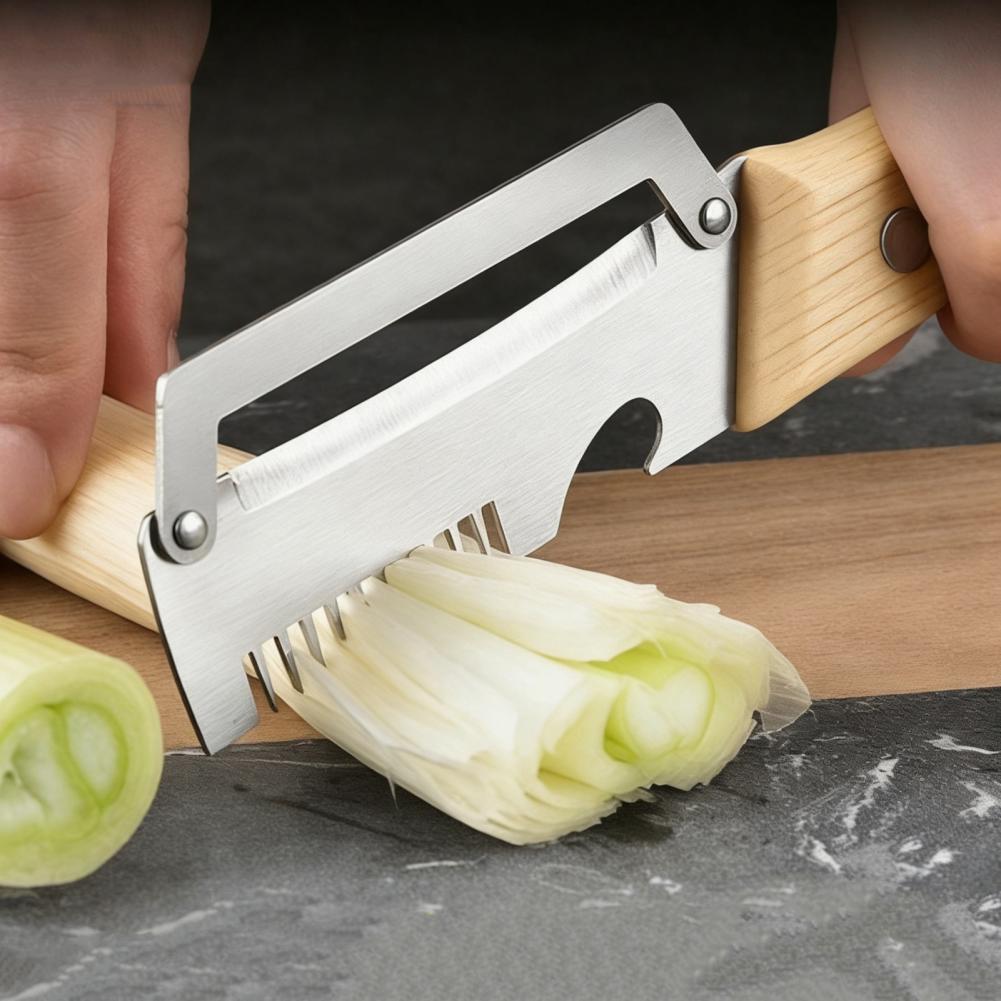 1 Stück 2-in-1 Schälmesser & Sparschäler, Ergonomischer Holzgriff Edelstahlklinge, Multifunktionaler Obst Kartoffel Gemüse Sparschäler