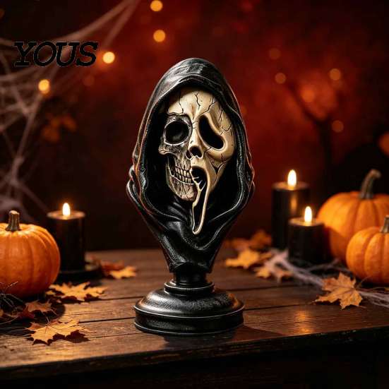 Skull Texture Bust Halloween Ghost Face Skeleton Statue, Spooky Resin Figurine, Horror Themed Bar Decor Collectible Tabletop Decoration