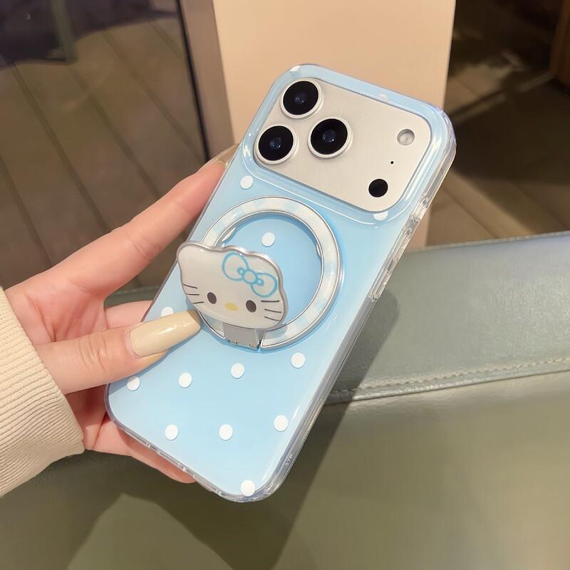 Magnetic Foldable Kickstand Phone Case IPhone 17 Pro Max 15 14 Double Layer IMD Blue Polka Dot KT Design iPhone 13