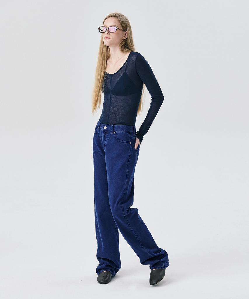 WNDERKAMMER U-Neck Sheer T-Shirt_Navy