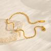 Dainty Wavy Bracelet with Round Zircon,Gold Plated Stainless Steel Flat Rolo Chain Bracelets for Women,Charm Jewelry Gift