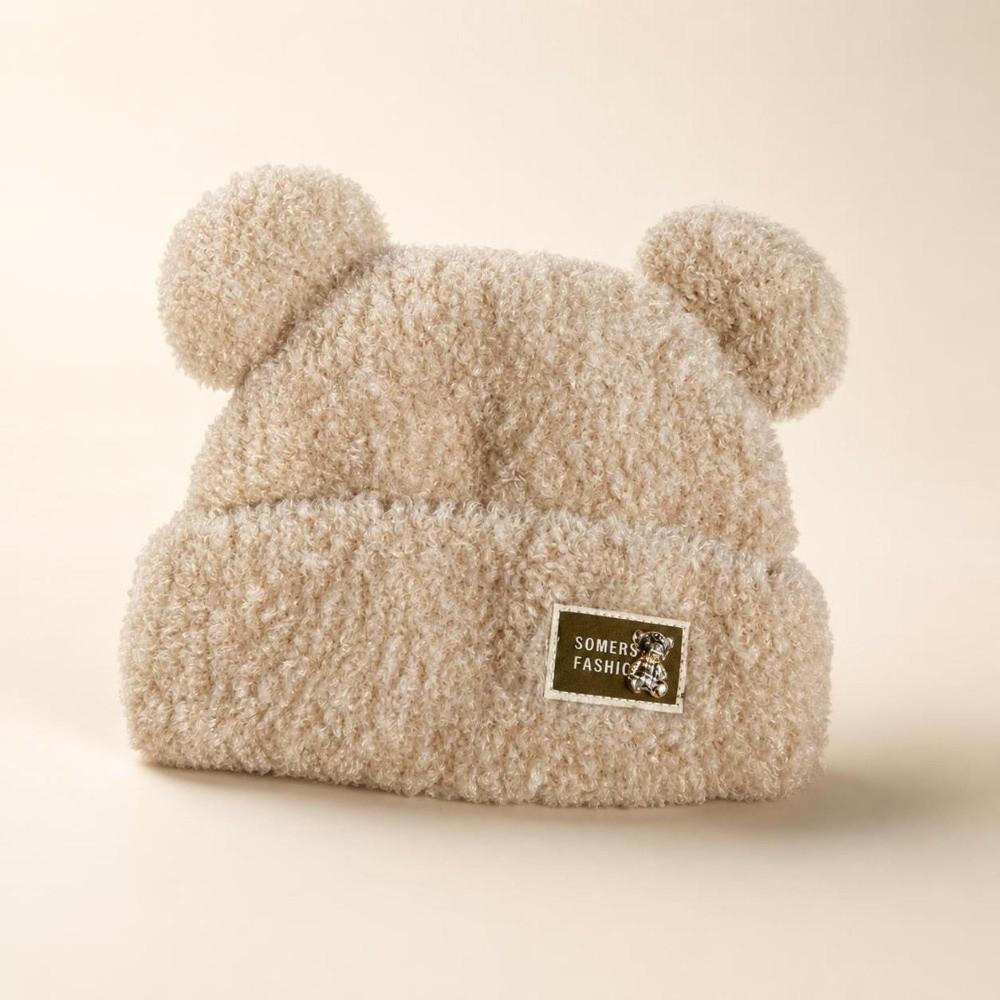 Cute Bear Ear Plush Beanie Hat Thickened Winter Beanie Cap Casual Bear Ear Hat  For Women