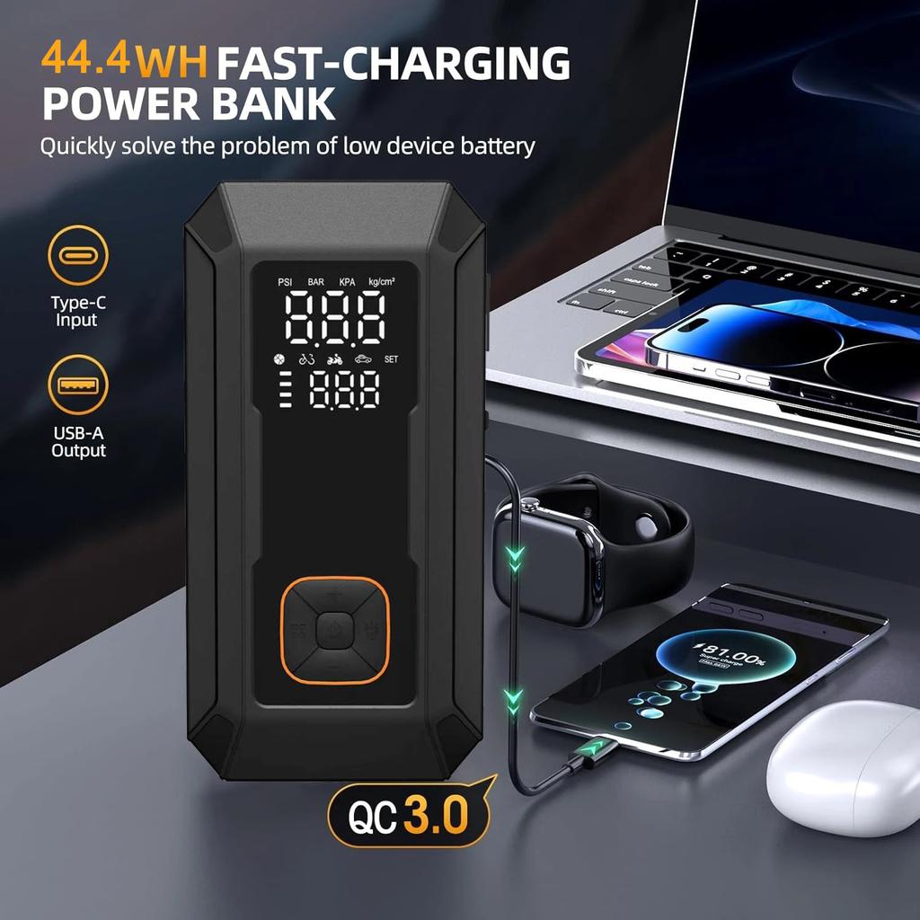 Car Jump Starter with Air Pump 4000A Jump Starter &150PSI Air Compressor, Portable Auto Power Banlk ,Tire Inflator, LED Light