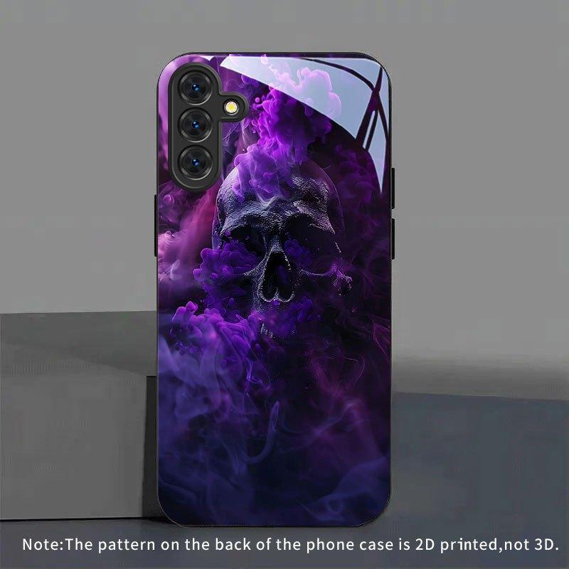 Galaxy S26 S21 S22 S23 S24 S25 FE Ultra Plus Serisi İçin Temperli Cam Telefon Kılıfı. Havalı Mor Dumanlı Kurukafa Tasarımı.