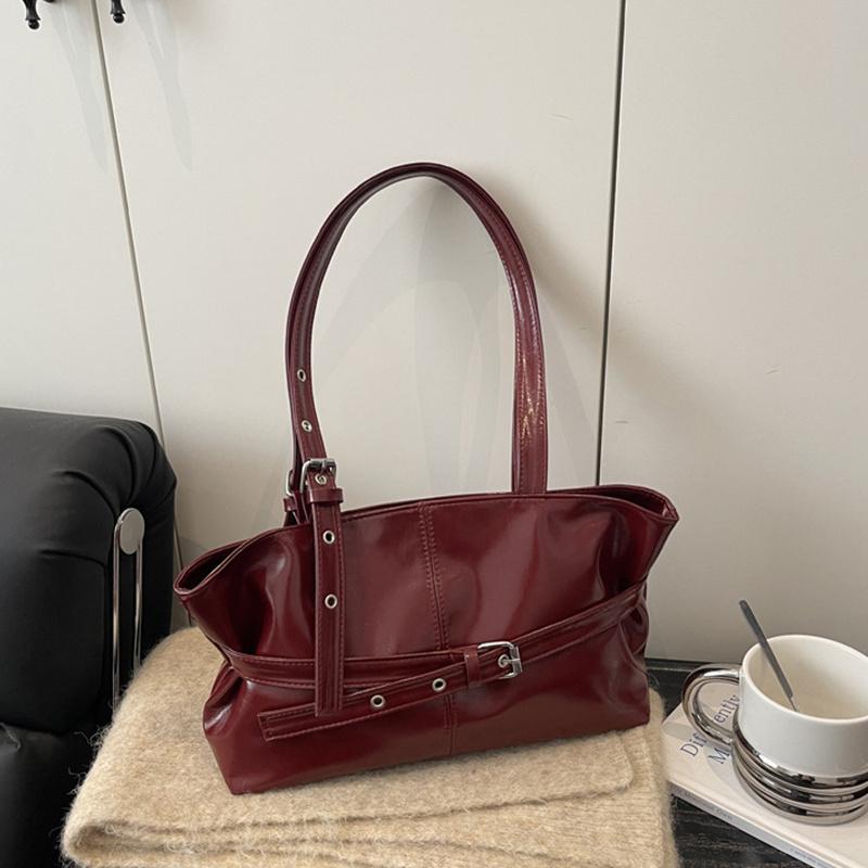 Fashionable Versatile Belt Buckle Handbag Korean Style Solid Color Soft Leather Women s Casual Shoulder Bag Underarm Bag