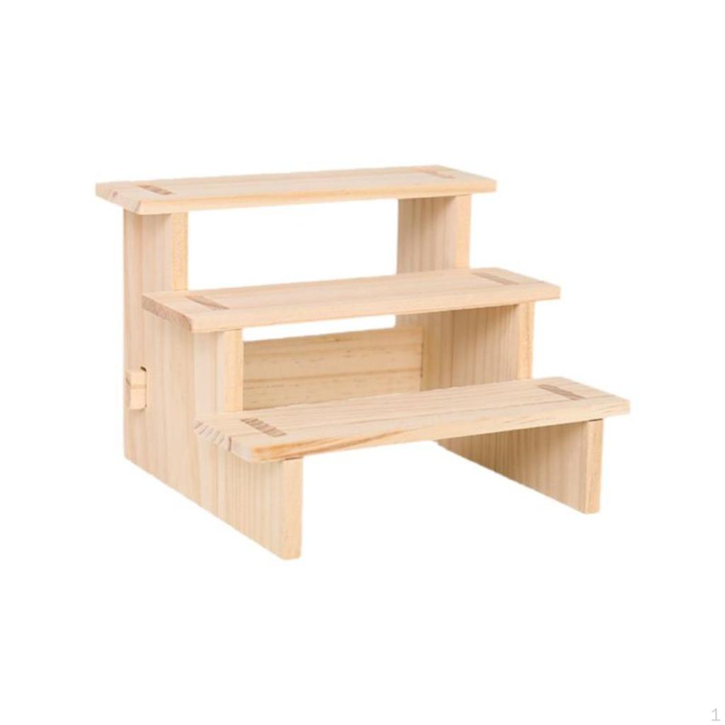 Wooden Display Shelf, Tiered Organizer Stand, Desktop Figurine Rack, Home Office Decor Natural Wood