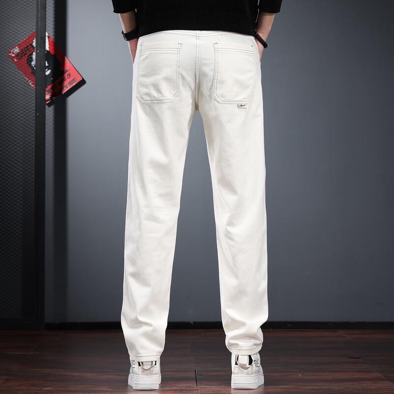 Jielenuo Men's Relaxed Tapered Washed White Jeans