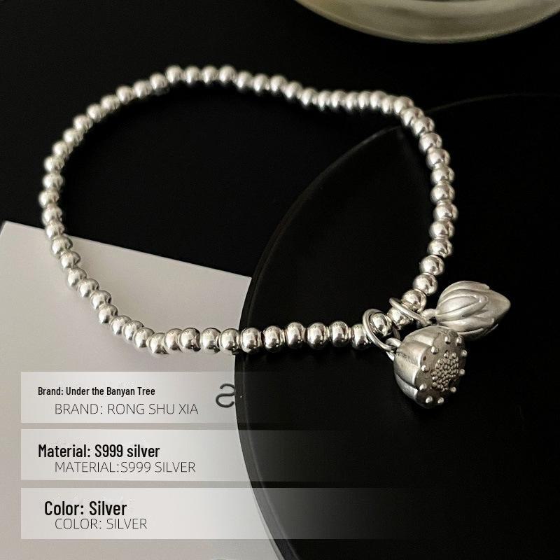 Banyan Tree S999 Silver Lotus Bead Bracelet - Versatile Women's High-End Jewelry Gift