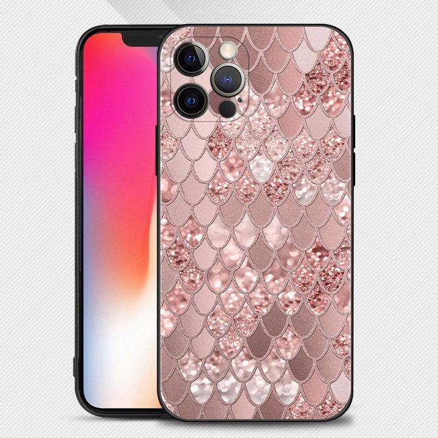 

Роскошный чехол для телефона с розовым рисунком для Iphone 14 13 12 11 Pro Max Xs Max Xr X 7 8 Plus 12 Mini 6s, силиконовый черный корпус For iPhone 7 8 Plus