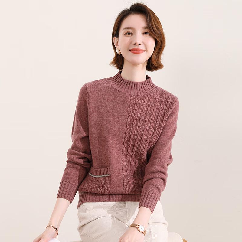 Yiliteng Women's Pure Wool Semi-High Collar Sweater