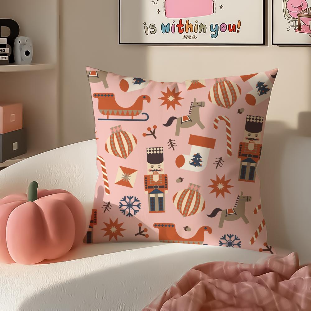 Festive Classic Nordic Toy NNutcracker Cushion Cover Pillowcase Short Plush Invisible Zipper Room Sofa Cushion Cover