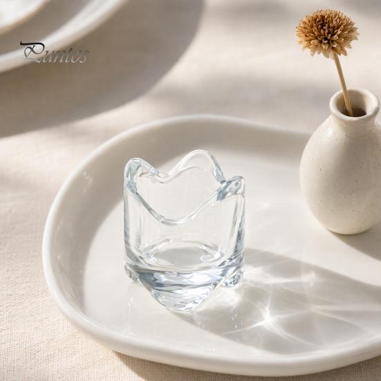 Zachte Licht Kaarshouder Glazen Houder, Onregelmatige Golvende Theelichtje Beker met Kristalhelder Verdikt Glas, Minimalistische Golvende Rand Romantisch Bureau Decor voor