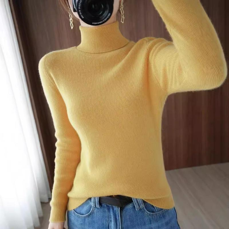 Autumn Semi High Neck Long Sleeve Knitted Sweater Women Winter Fashion Slim Fit Pullover Base Sweaters Ladies Warm Elegant Casual Woman Jumpers 25062
