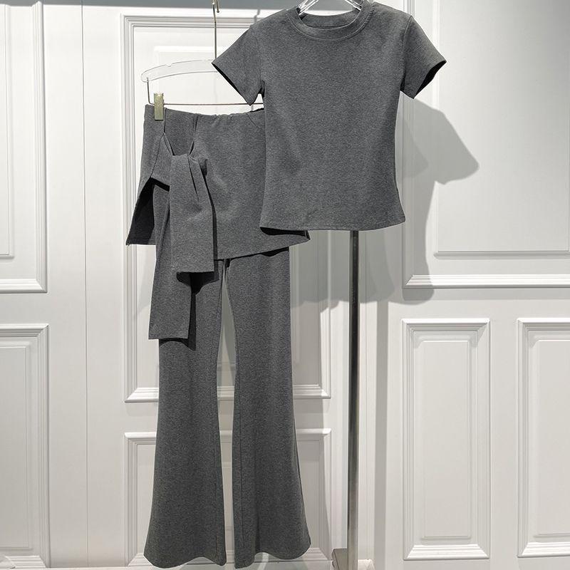 Summer Slimming T-shirt & High-Waisted Flare Pants Skirt Set S (80-100 Jin)