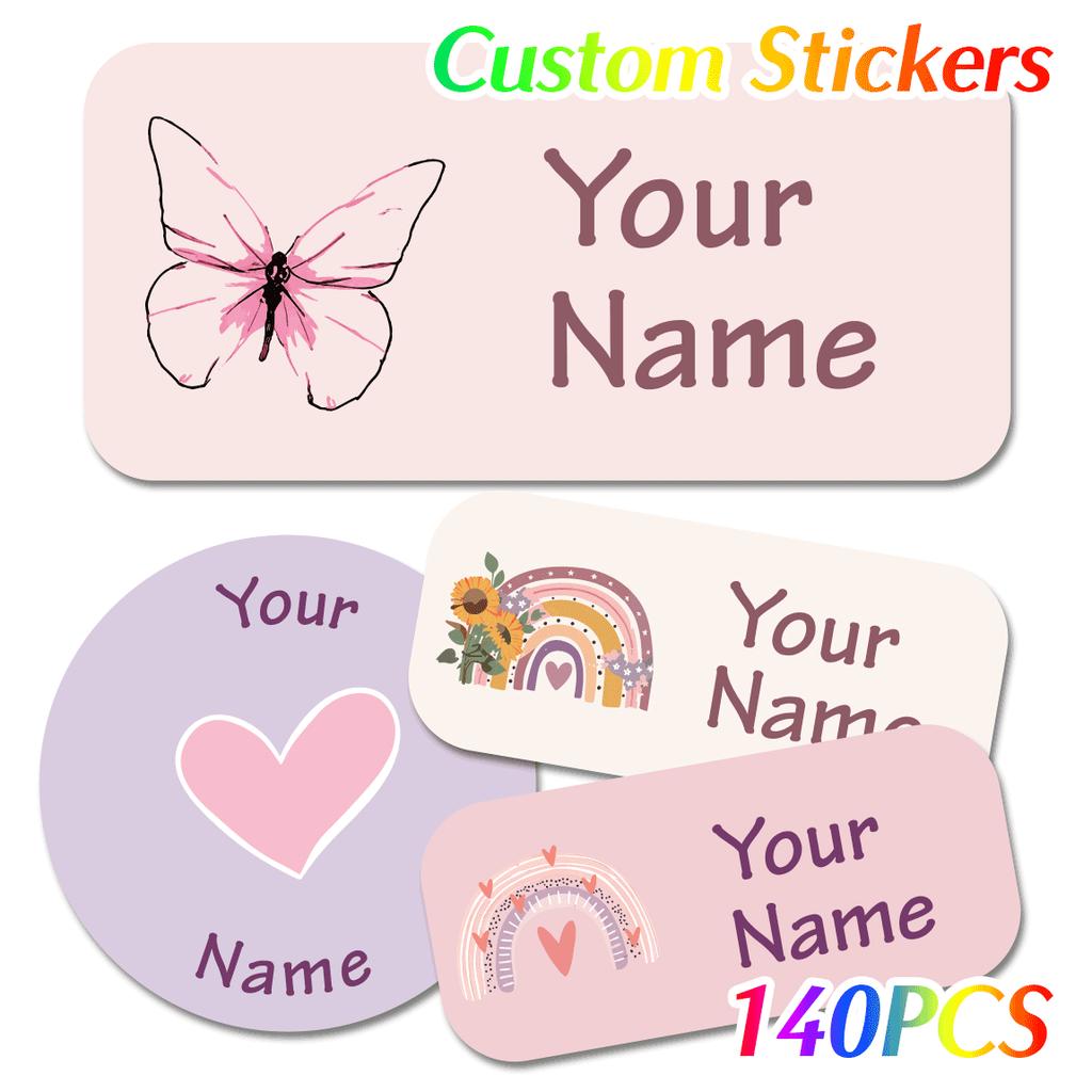 140Pcs Custom Name Stickers Personalized Self-Adhesive Labels 4 Cute Designs For Bottles Stationery Storage Boxes