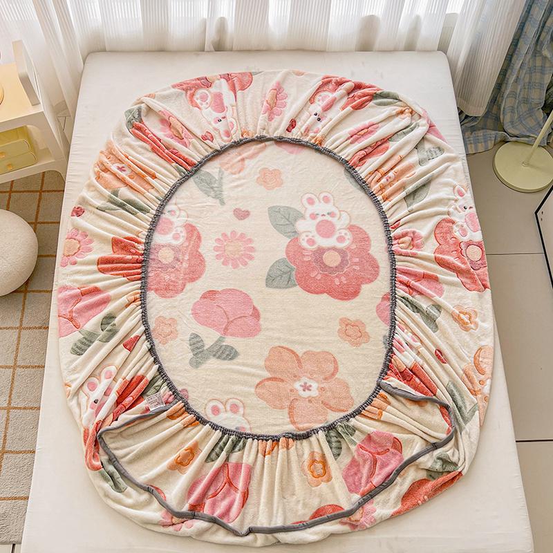 Floral Style Bed Cover Flannel Bed Linen Elastic Fitted Sheet Soft Mattress Protector Sabanas Para Cama (Pillowcase Need Order)