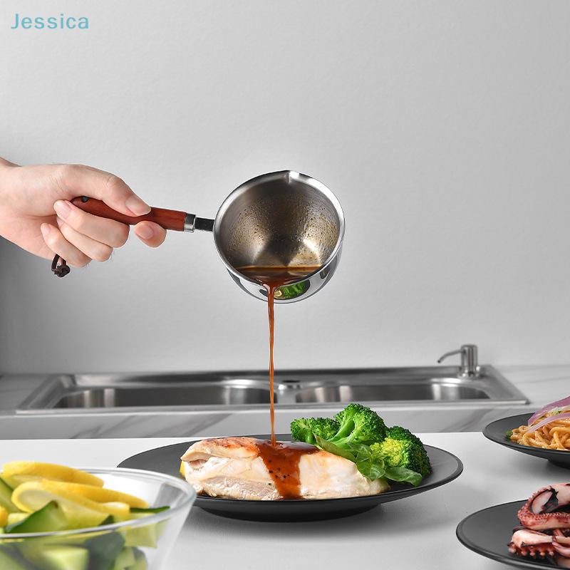 Stainless Steel Oil Sprinkling Small Pot With Wooden Handle  Oil Pot Milk Pan Kitchen Multifunction Saucepan