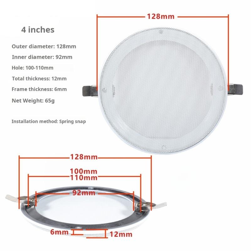 Universal Speaker Grill Cover White Plastic Frame With Metal Mesh For 4 5 6.5 8Inch Ceiling Speakers Easy Installation