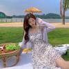 Purple Suspender Coffee Break French A-shaped Skirt Women's Clothing Summer New Floral First Love Cardigan Top Two-piece Set