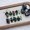 Exquisite Fairy-like Black & Green 11-Finger False Nails: Medium-Long, Pointed, Handmade, Beautiful Art