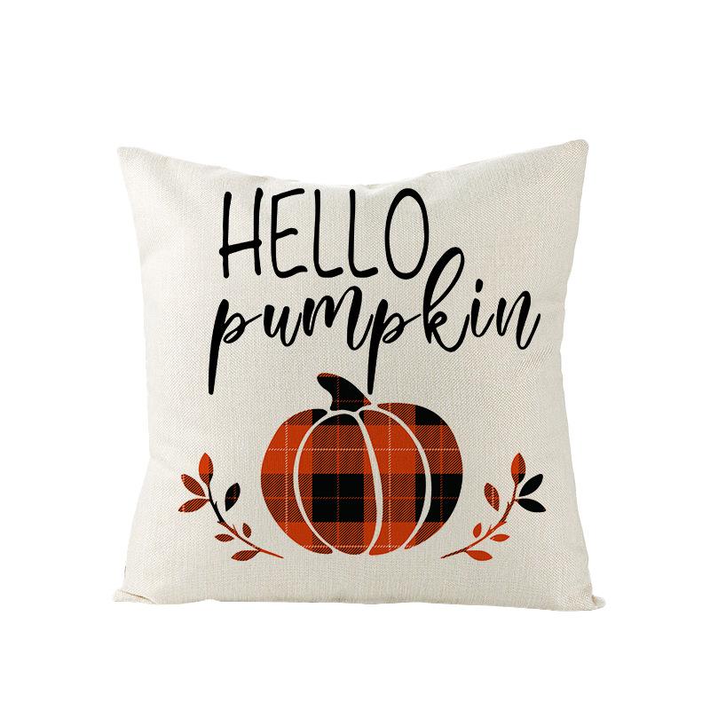 Autumn Maple Leaf Pumpkin Print Polyester Pillow Cover Home Furnishings Letter Plaid Sofa Cushion