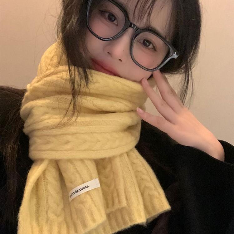 New Style Wool Solid Color Knitted Scarf for Women Winter Korean Style High End Warm and Cold Protection Neck Scarf