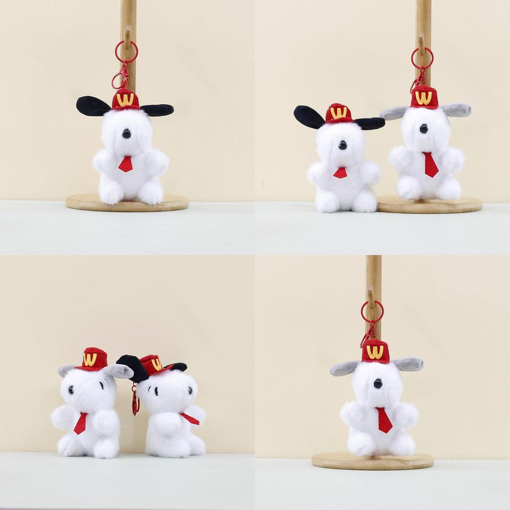 Adorable Grey And Black Plush Dog Keychain Cute Stuffed Animal Doll For Bags