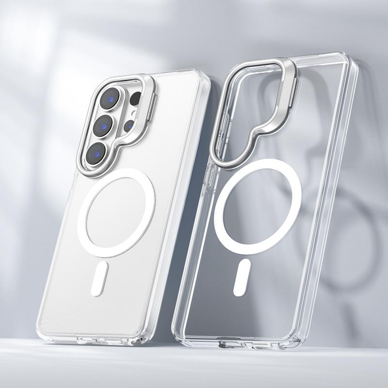 Applicable To Samsung S26ultra Transparent Magnetic Mobile Phone Case, Simple S25 Plus Metal Frame Bracket Mobile Phone Case.