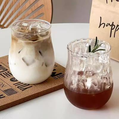 Tulip Shaped Aroma Cup Transparent Glass Whiskey Glass Coffee Mug Latte Iced Americano Cup Cold Coffee Cups Drinking Utensils