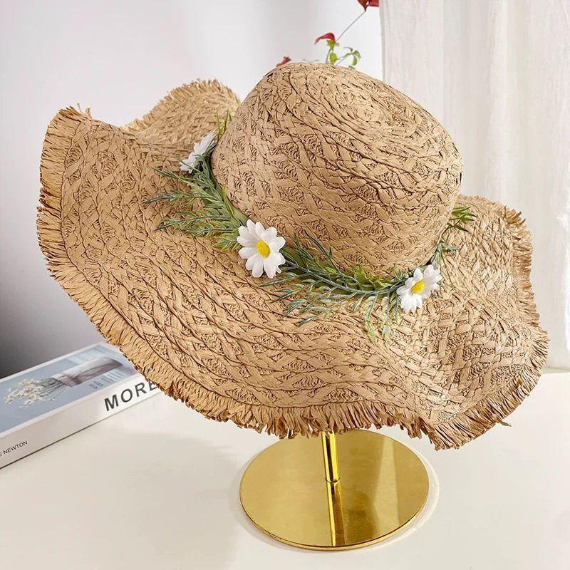 Sun Protection Straw Hat With Wide Brim For Beach Vacation And Outdoor Activities