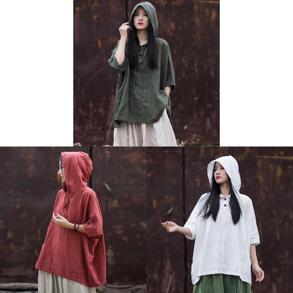 Vintage Style T Shirt For Women With Cotton Linen Fabric Autumn Casual Wear