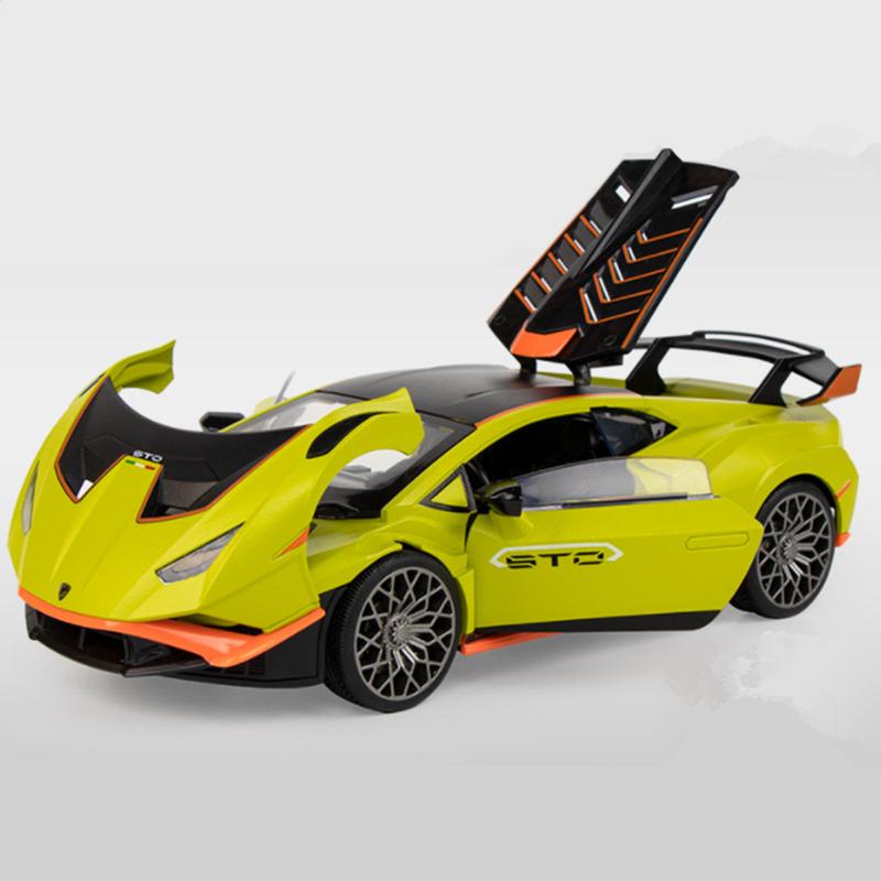 1/24 Lamborghini HURACAN STO Alloy Sports Car Model Diecast Metal Toy Racing Car Model High Simulation Collection Sound and Light Kids Gifts