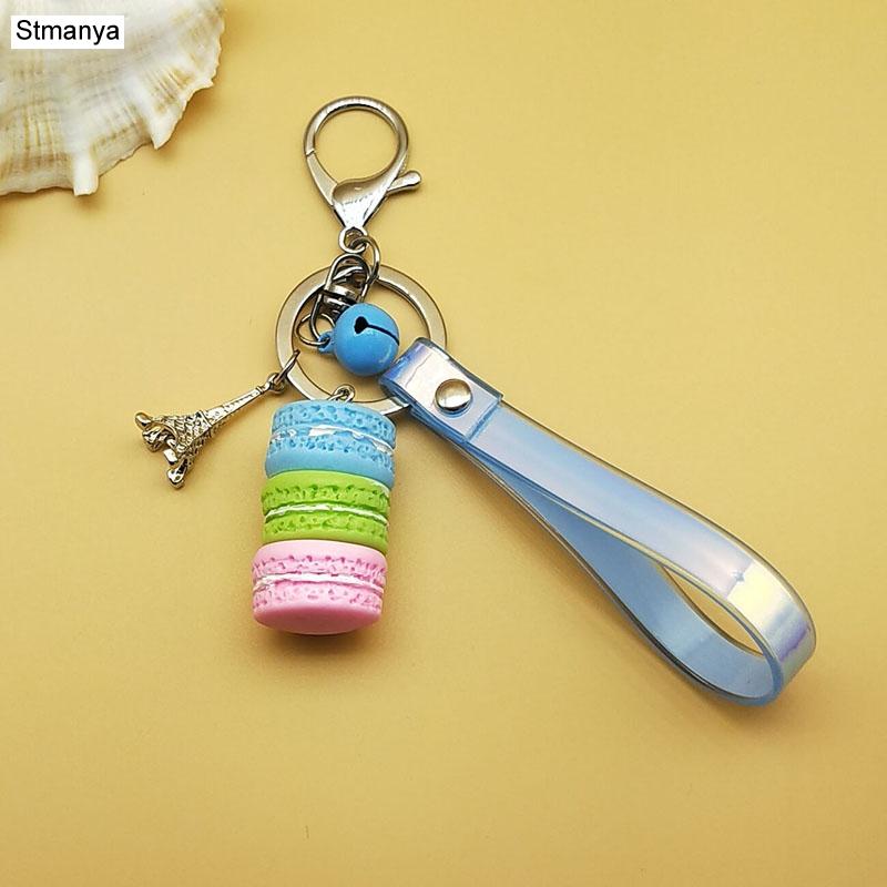 Neuer Kuchen Schlüsselanhänger Mode Auto Schlüsselanhänger Damen Tasche Anhänger Zubehör Frankreich Kuchen Macarons mit Eiffelturm Schlüsselanhänger Geschenk Schmuck