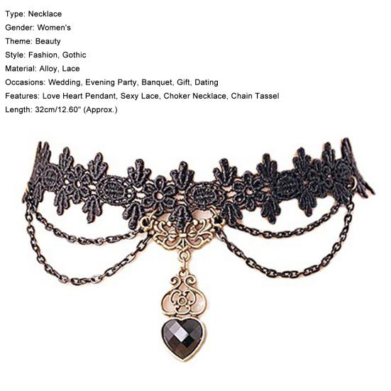 Necklace Colorfast Lace Edge Alloy Black Lace Chain Necklaces for Wedding