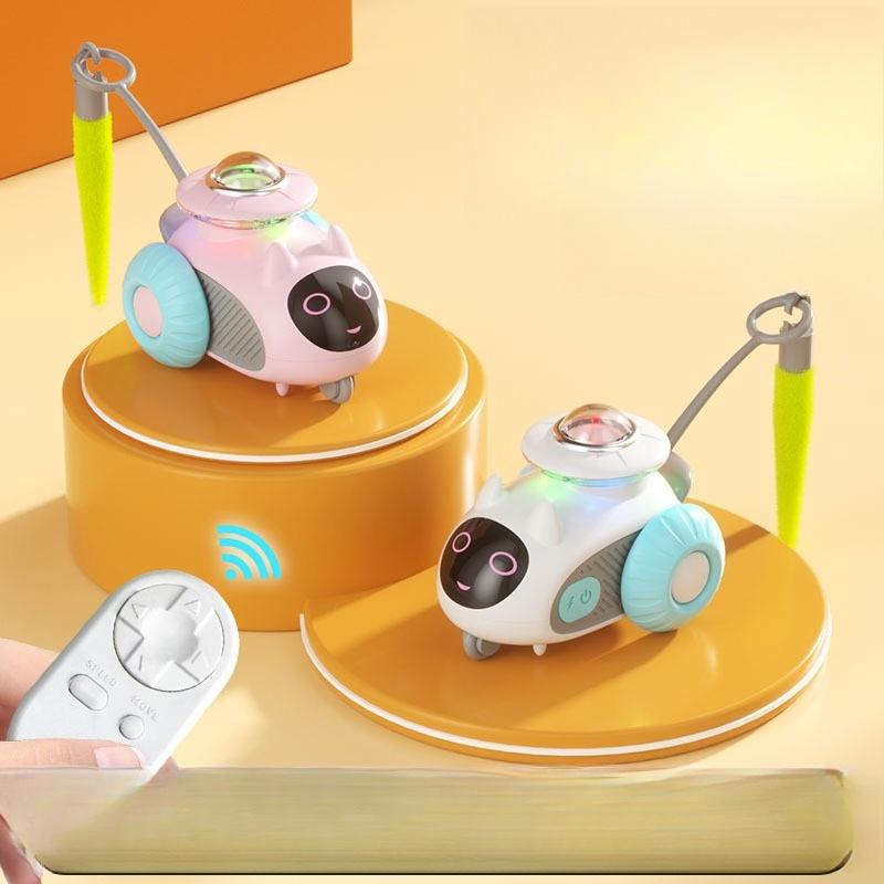 Smart Electric Car Cat Toy Automatic Moving Interactive Toy Color Light Swing Feather Long Battery Life for Indoor Cats