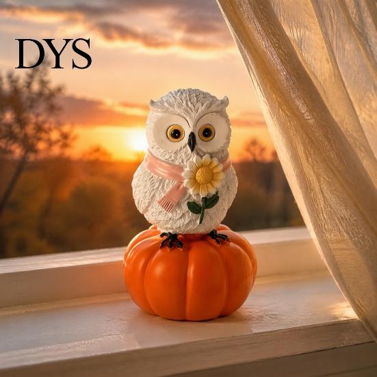 Festival Atmosphere Room Decor Fall Pumpkin Owl Figurine, Resin on Statue with Cute Halloween Desk Accessories Sunflower for Autumn Thanksgiving