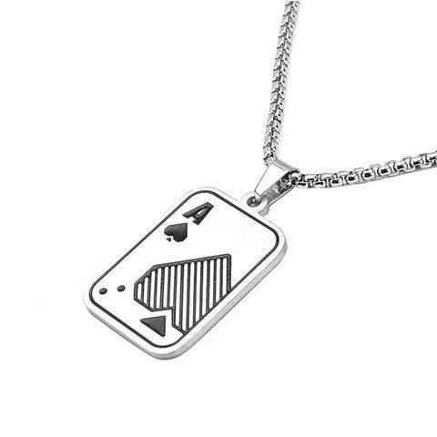 Poker Spades AK Necklace Hip Hop Personality Cross Pendant Sweater Chain Women's Stainless Steel Jewelry Accessories