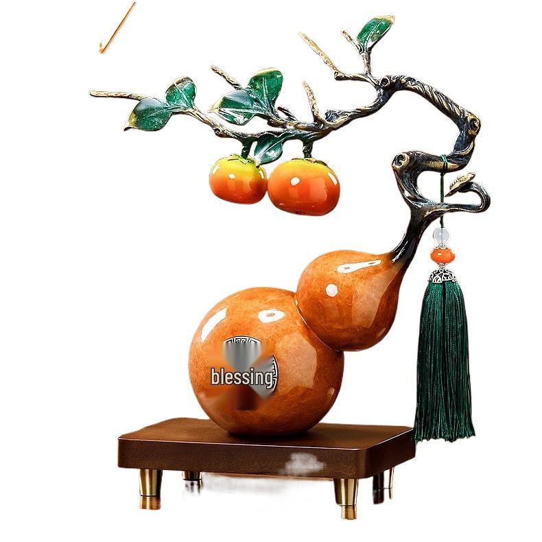 Persimmon Ruyi Gourd Ornament - Chinese Decor for Living Room, Office, or Housewarming Gift