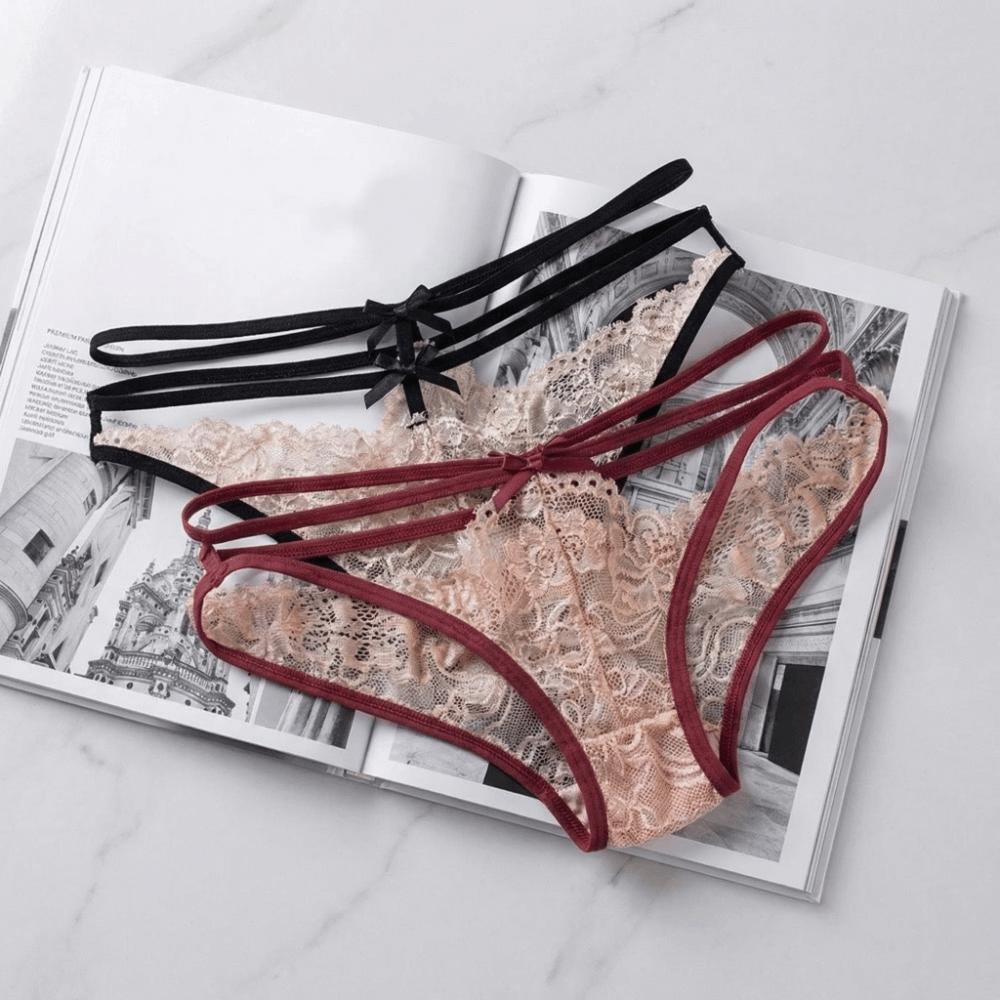 Sweet Lace Briefs Mid Waist Lace  Flower Panties Thin Belt Underwear for Women  Lady