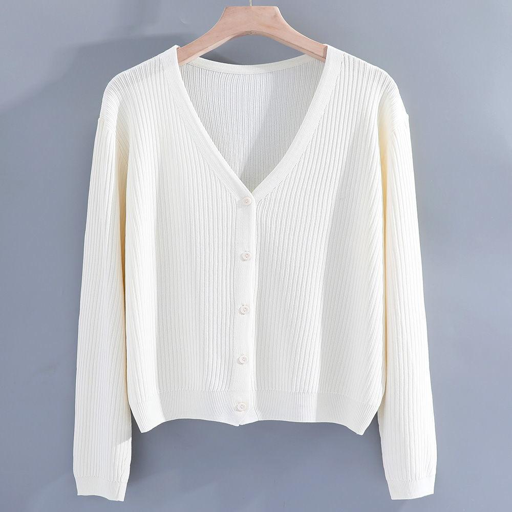Women's Long Sleeve Cardigan V Neck Elegant Knit Top Thin Solid Color Shrug