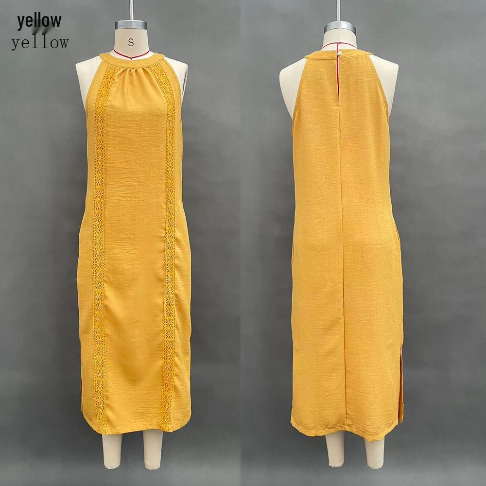 Rochie pentru Femei 2026 cu Gât Halter, Fără Mâneci, Patchwork din Dantelă - Stil Primăvară/Vară