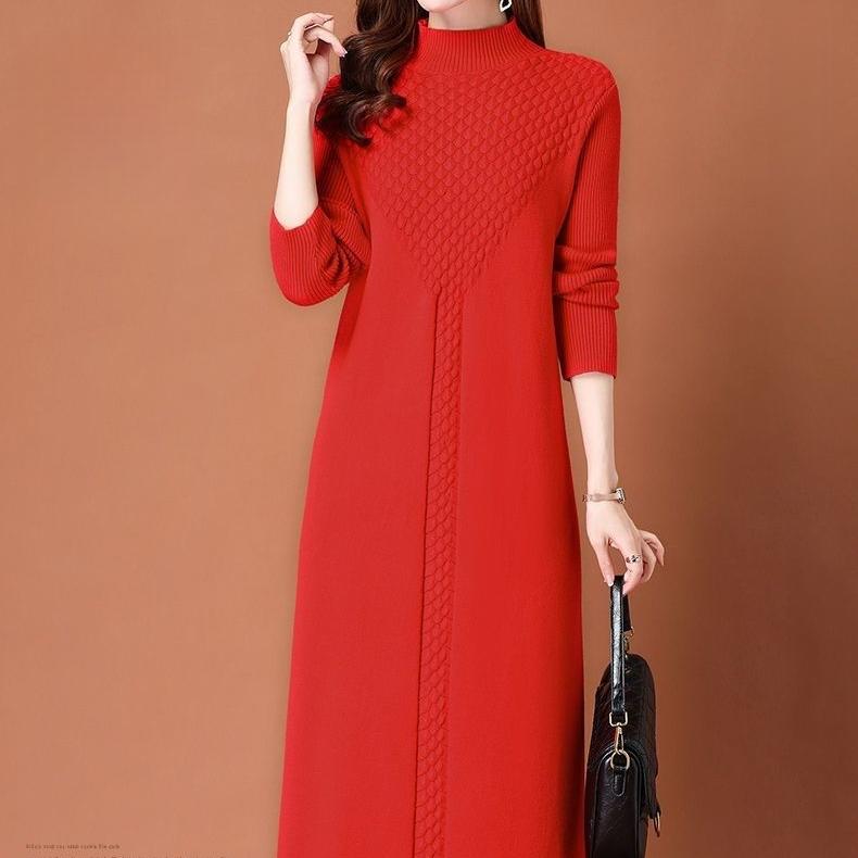 Long Sweater Women's Knee-length Autumn and Winter Dress Women's Loose Knitted Sweater Dress Pullover