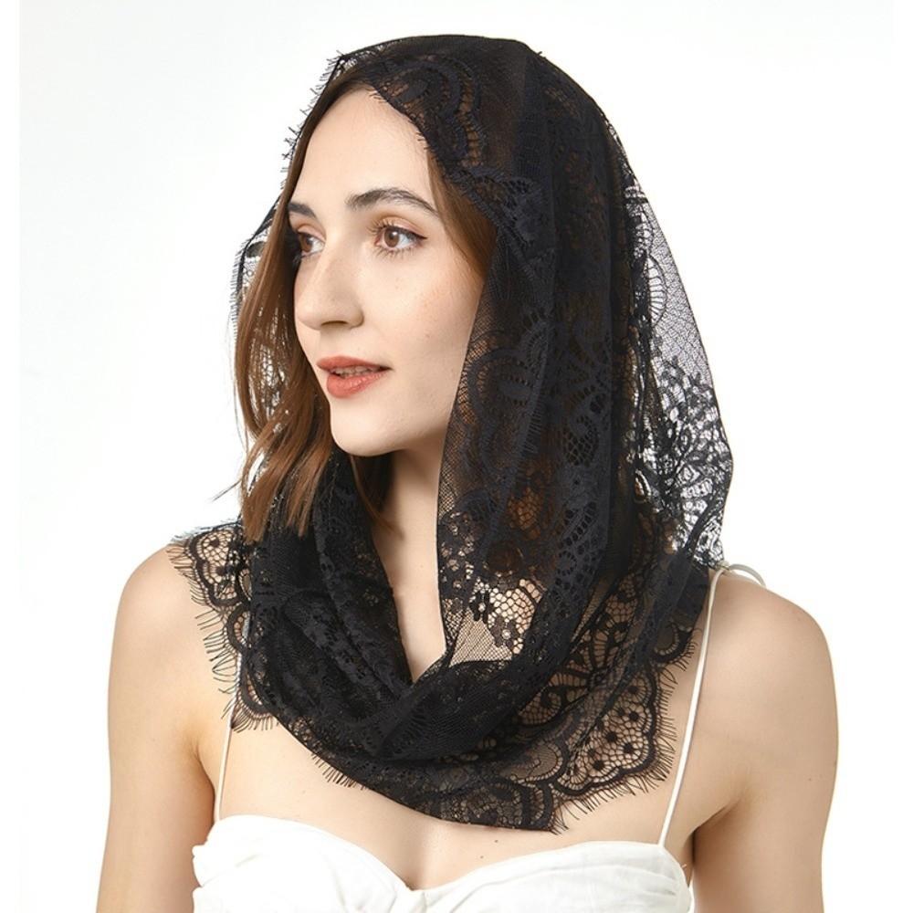 Simple Black Lace Veil Catholic White Bride Mantilla Scarf Spanish Style Head Covering Headdress