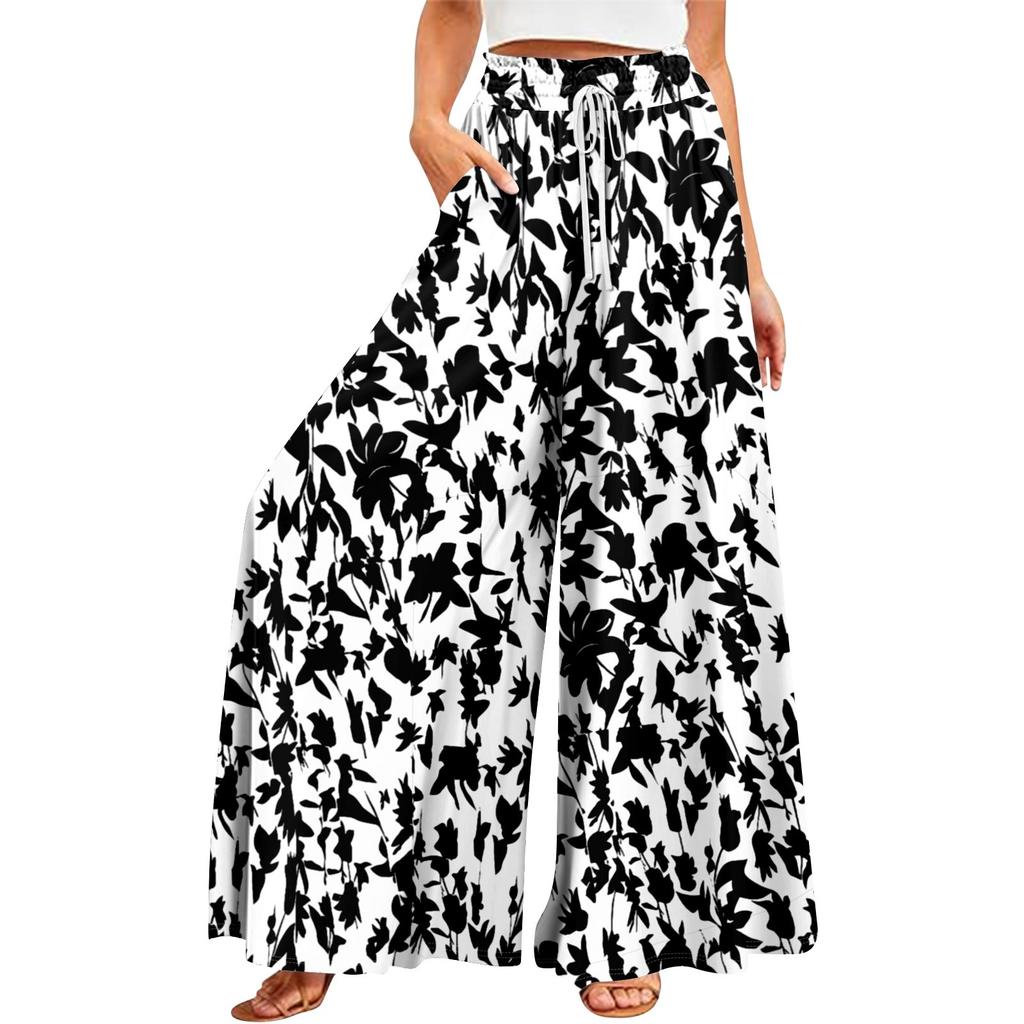 Women's Summer Wide Leg Pants High Waisted Flowing Pockets Fashion Casual Casual Bohemian Printed Beach Pants